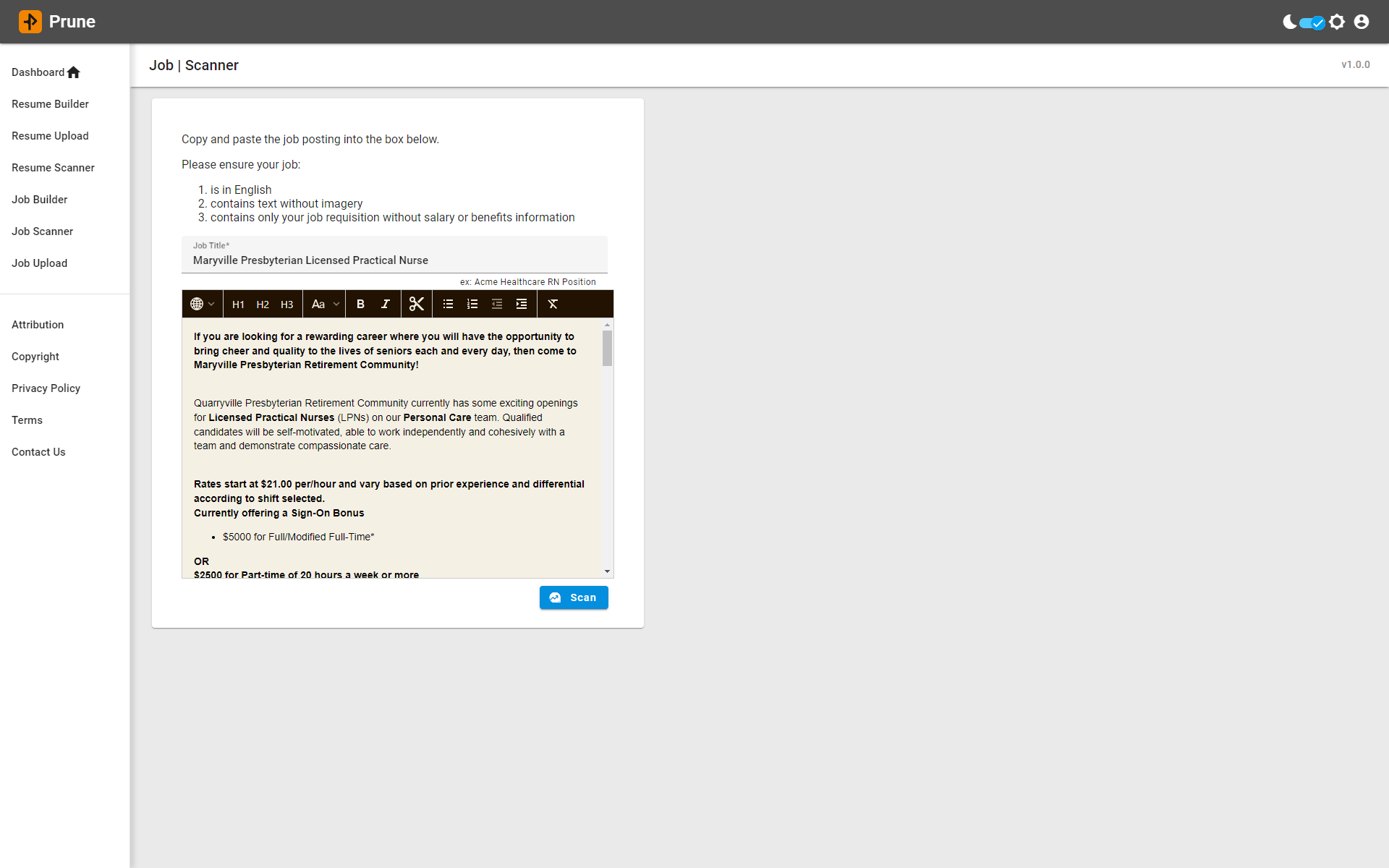 resume optimization job parser page screenshot