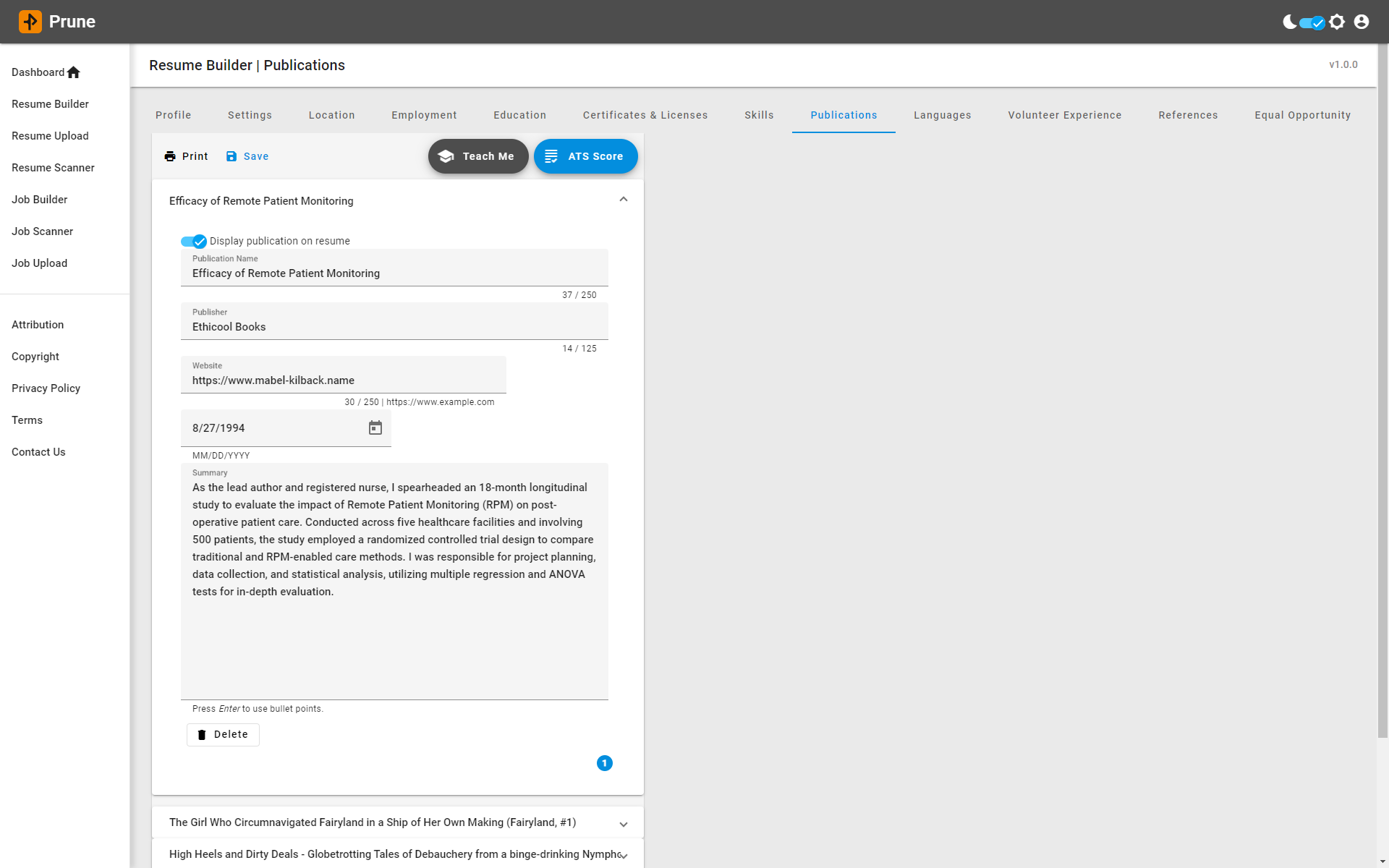 resume optimization publication page screenshot